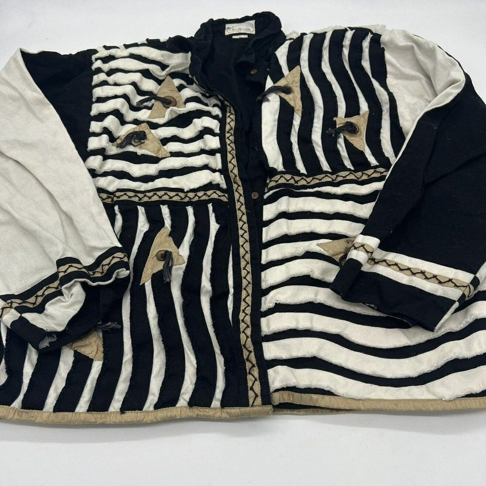 YAK MAGIK NEPAL Canvas COTTON & SILK Patchwork Jacket ART-TO-WEAR Black/Gold XL